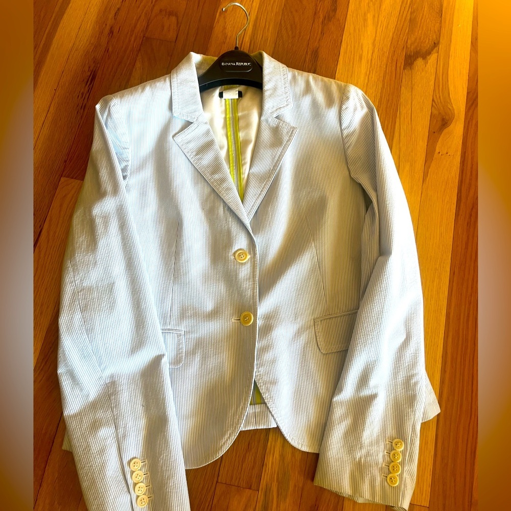 Jcrew Size 12 Blue Seersucker Blazer